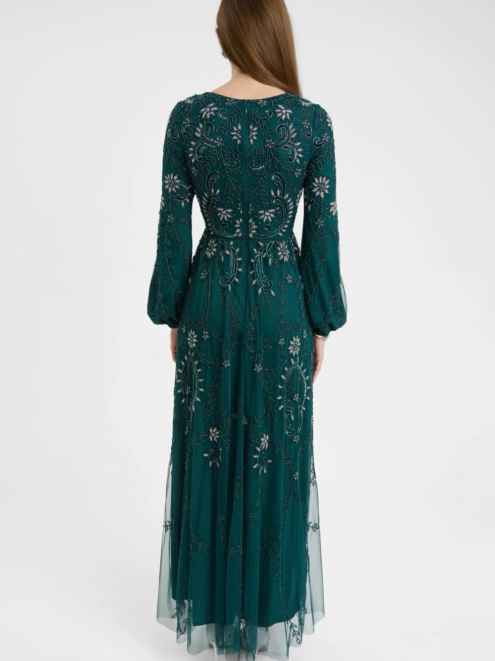 Embellished Teal Long Sleeve Maxi Dress